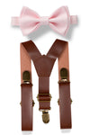 Brown Leather Suspenders & Blushing Pink Bow Tie
