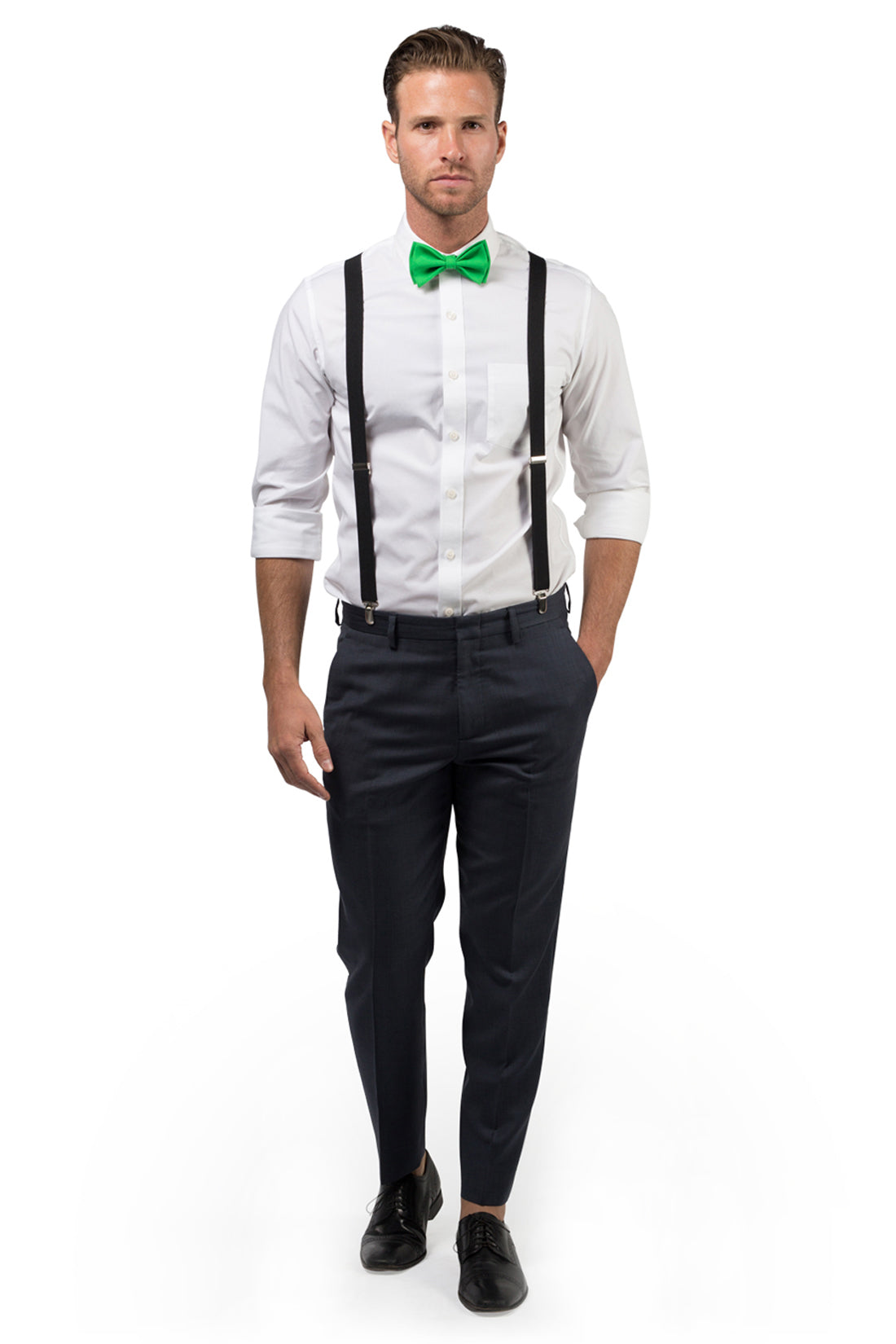 Black Suspenders &amp; Green Bow Tie