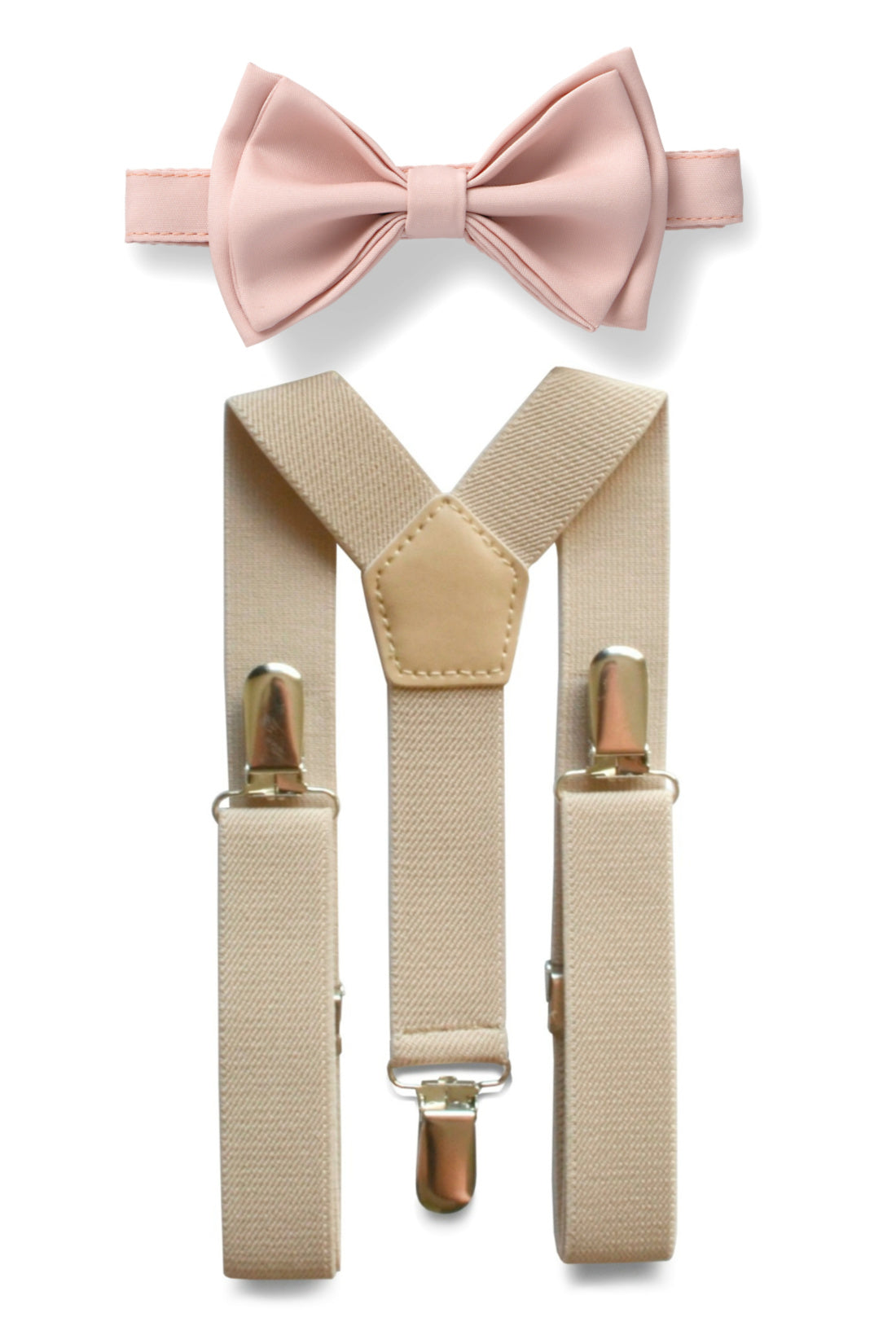 Beige Suspenders &amp; Blush Bow Tie