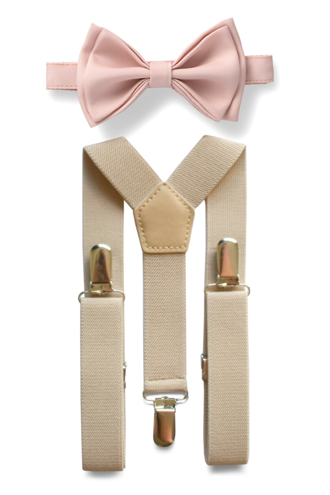 Beige Suspenders & Blush Bow Tie