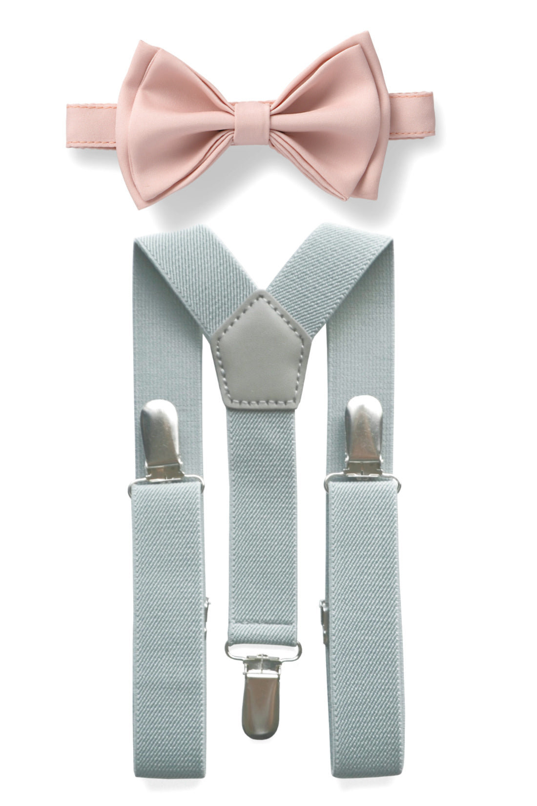 Light Grey Suspenders & Blush Bow Tie