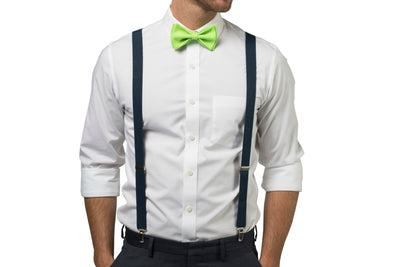Navy Suspenders & Lime Bow Tie