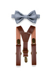 Brown Leather Suspenders & Dusty Blue Bow Tie