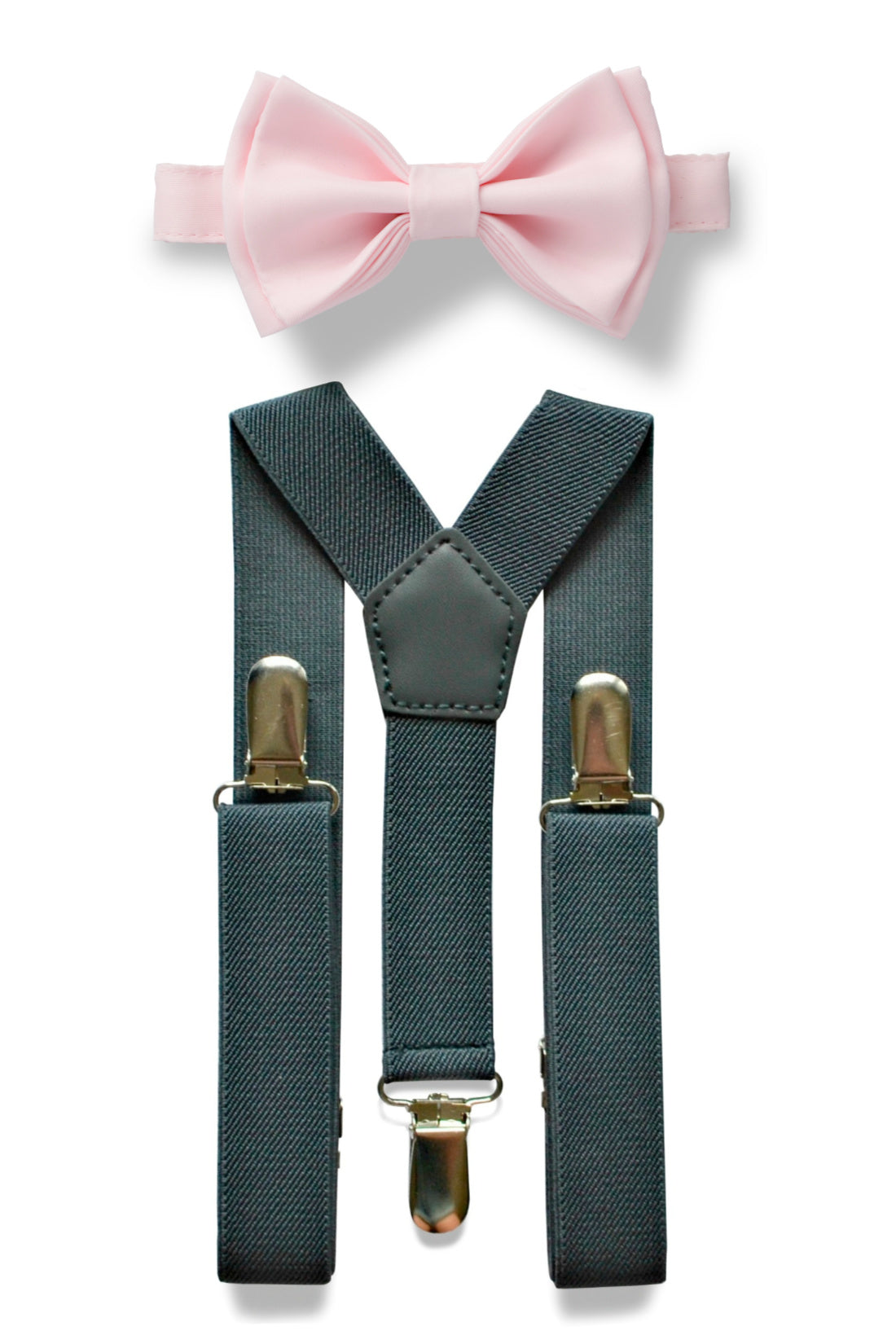 Charcoal Grey Suspenders & Blushing Pink Bow Tie