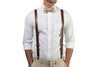 Brown Leather Suspenders & Beige Bow Tie