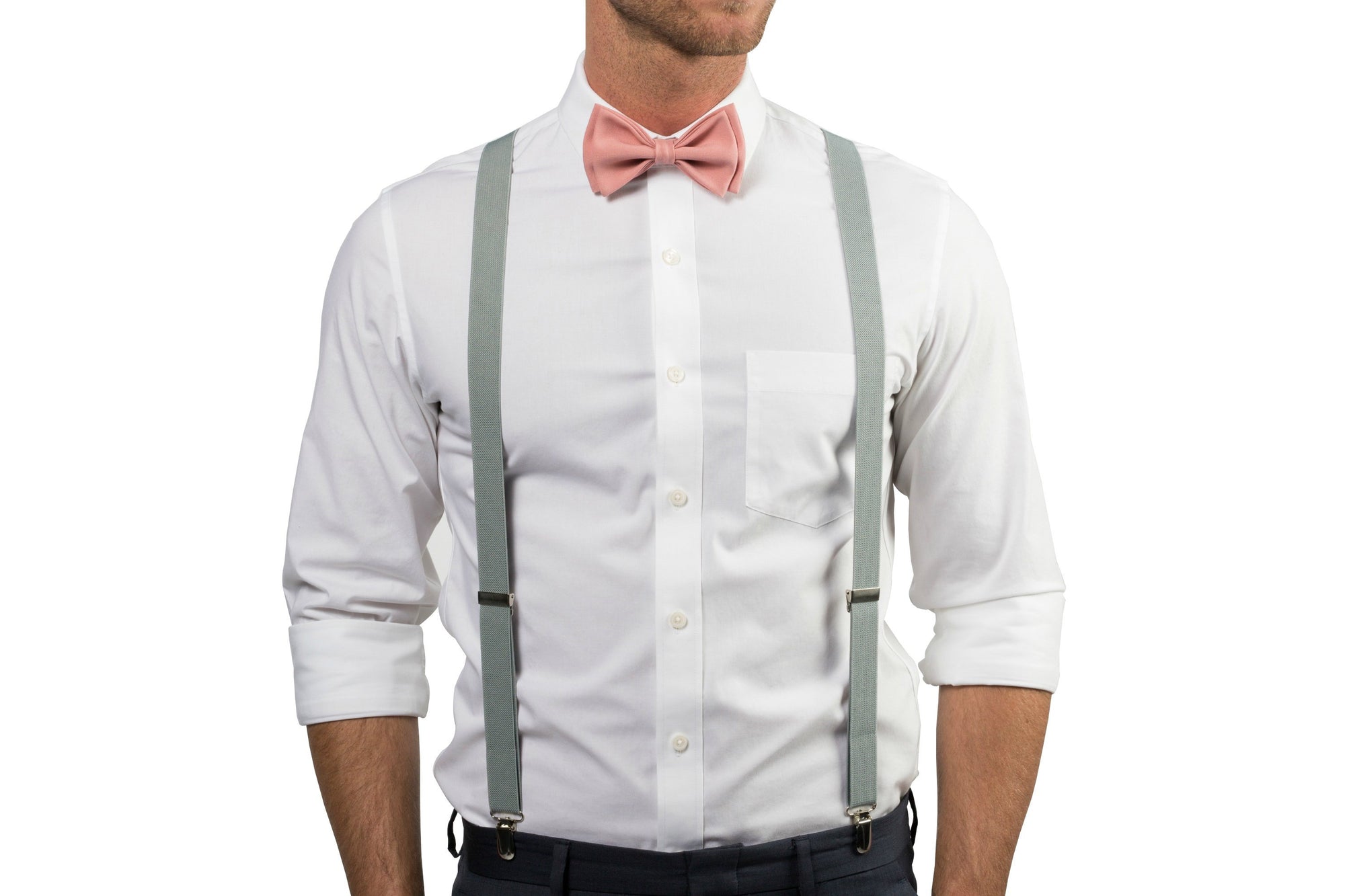 Light Gray Suspenders & Dusty Rose Bow Tie - Baby to Adult Sizes– Armoniia