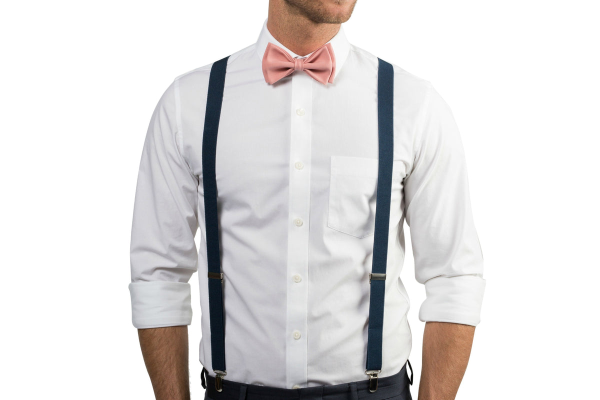 Navy Suspenders &amp; Dusty Rose Bow Tie