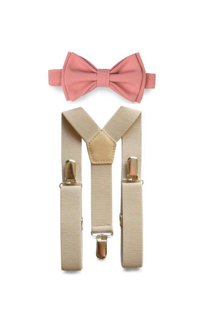Beige Suspenders & Dusty Rose Bow Tie