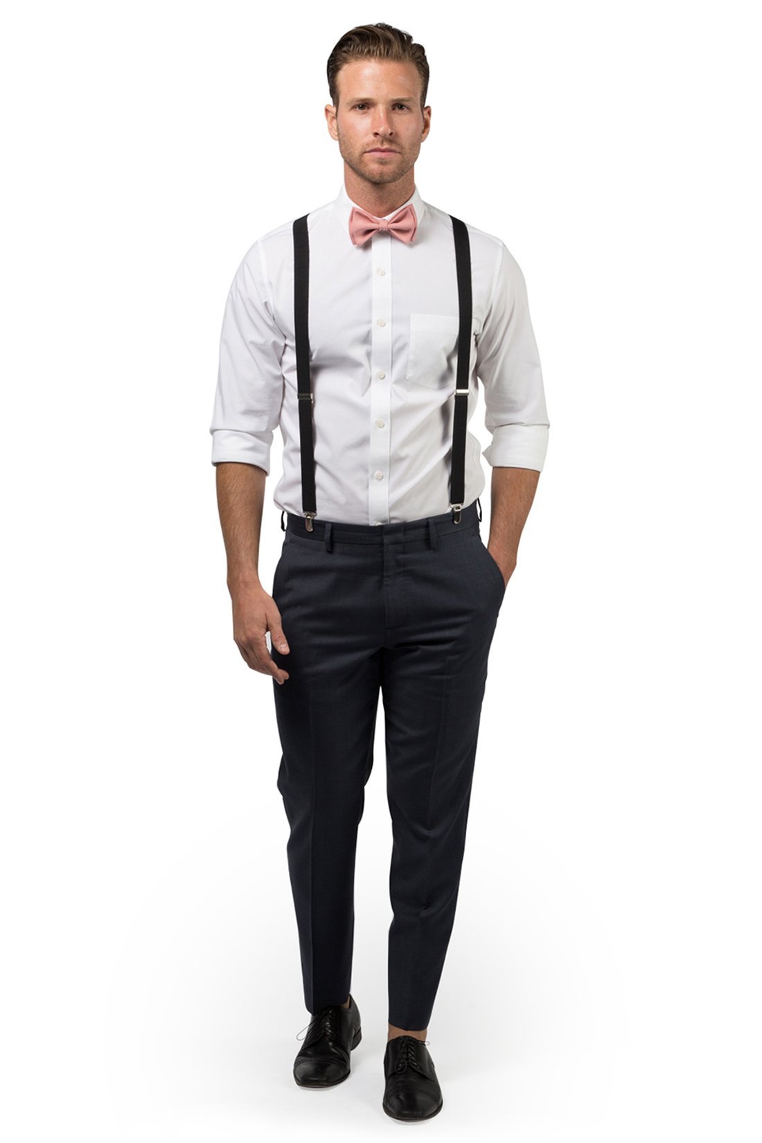 Black Suspenders &amp; Dusty Rose Bow Tie