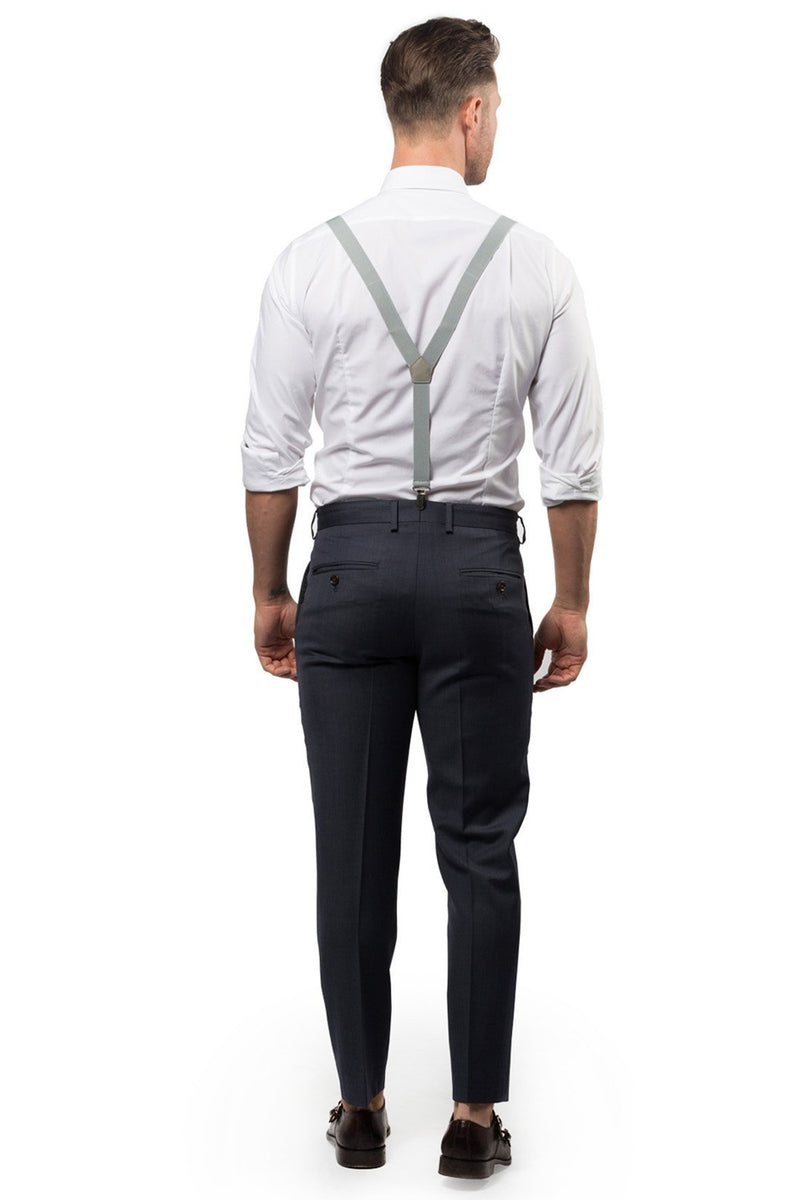 Light Gray Suspenders & Navy Bow Tie
