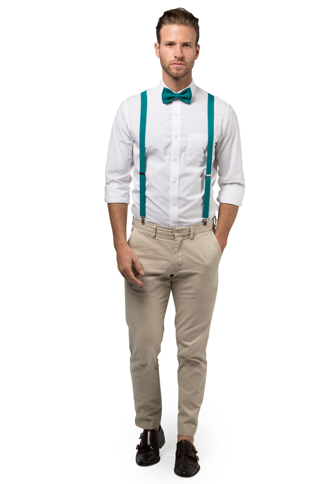 Teal Suspenders & Teal Bow Tie