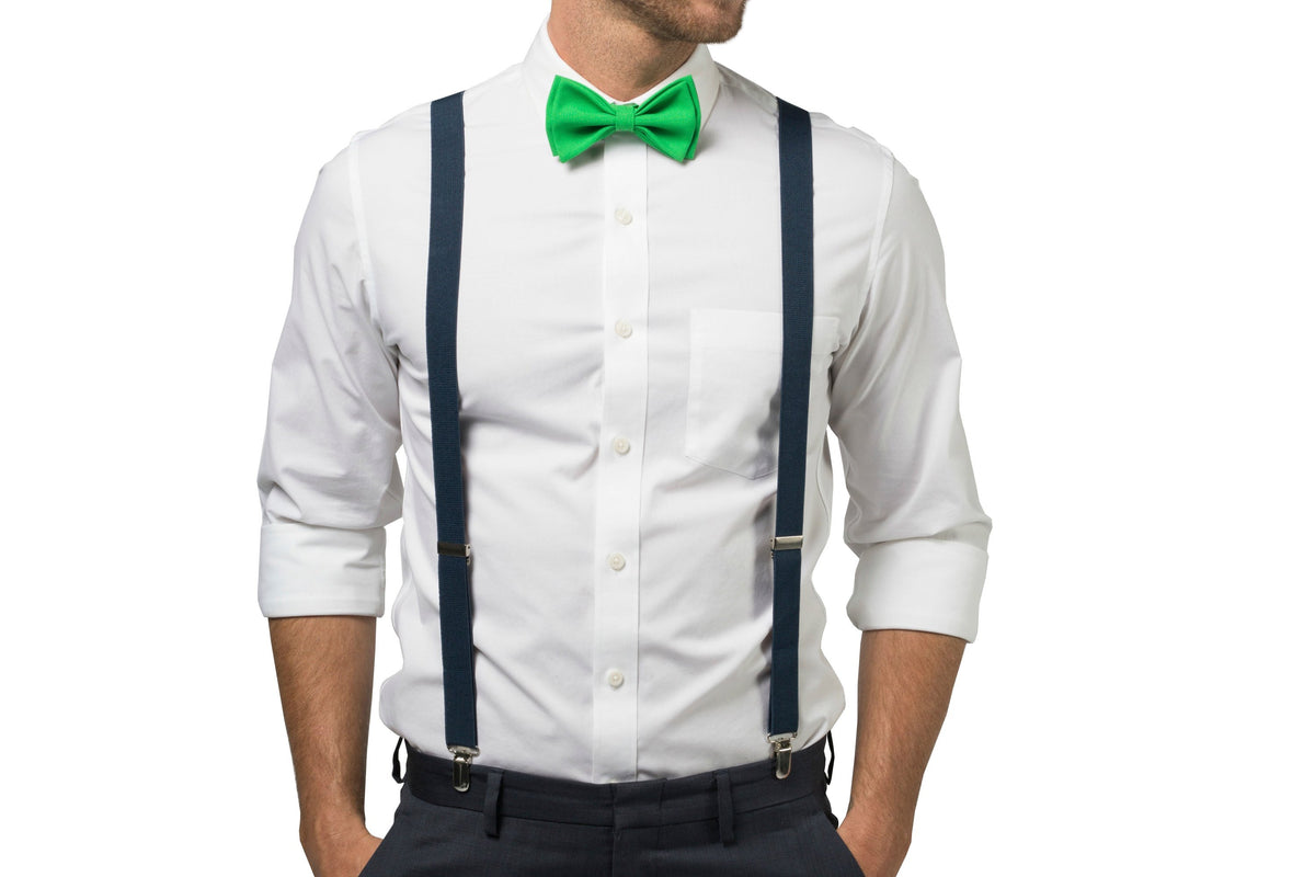 Navy Suspenders &amp; Green Bow Tie
