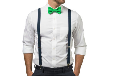 Navy Suspenders & Green Bow Tie