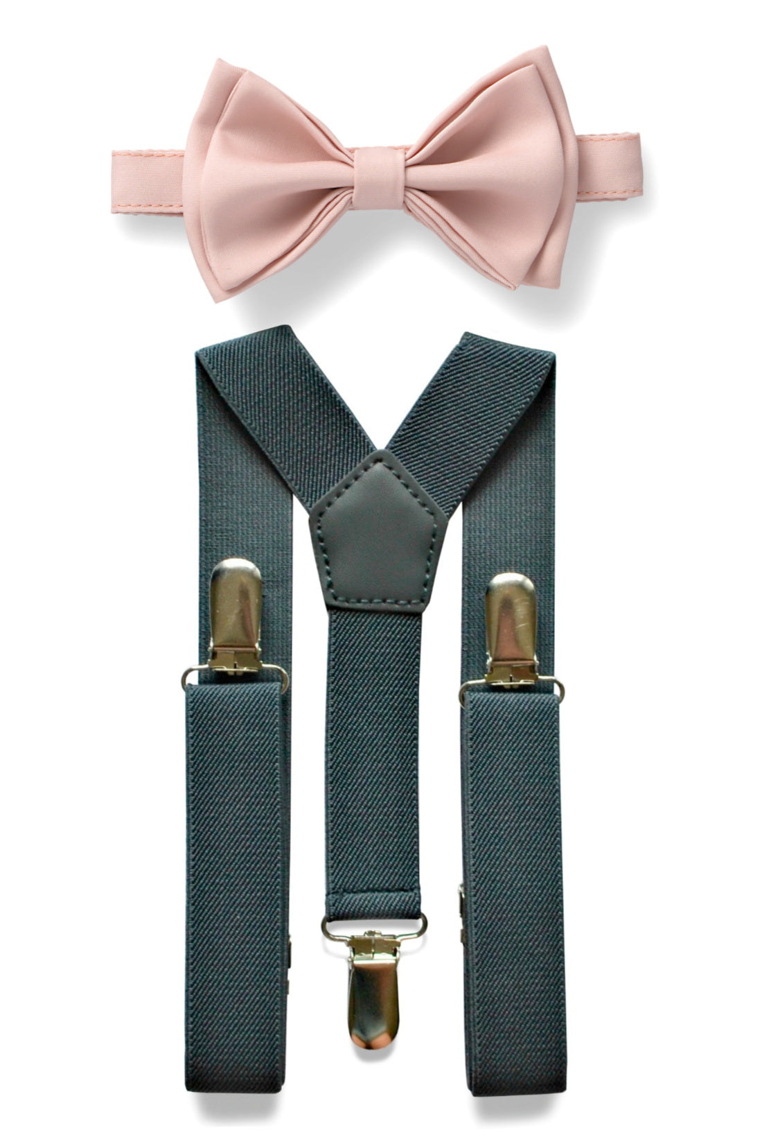 Charcoal Grey Suspenders &amp; Blush Bow Tie