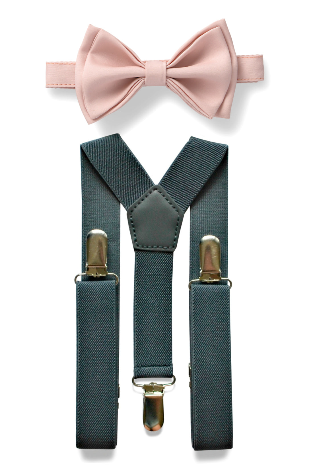 Charcoal Grey Suspenders & Blush Bow Tie