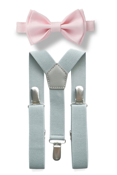 Light Grey Suspenders & Blushing Pink Bow Tie