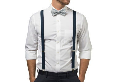 Navy Suspenders & Gingham Gray Bow Tie