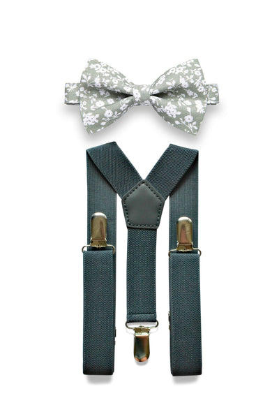 Charcoal Grey Suspenders & Dusty Sage Bow Tie