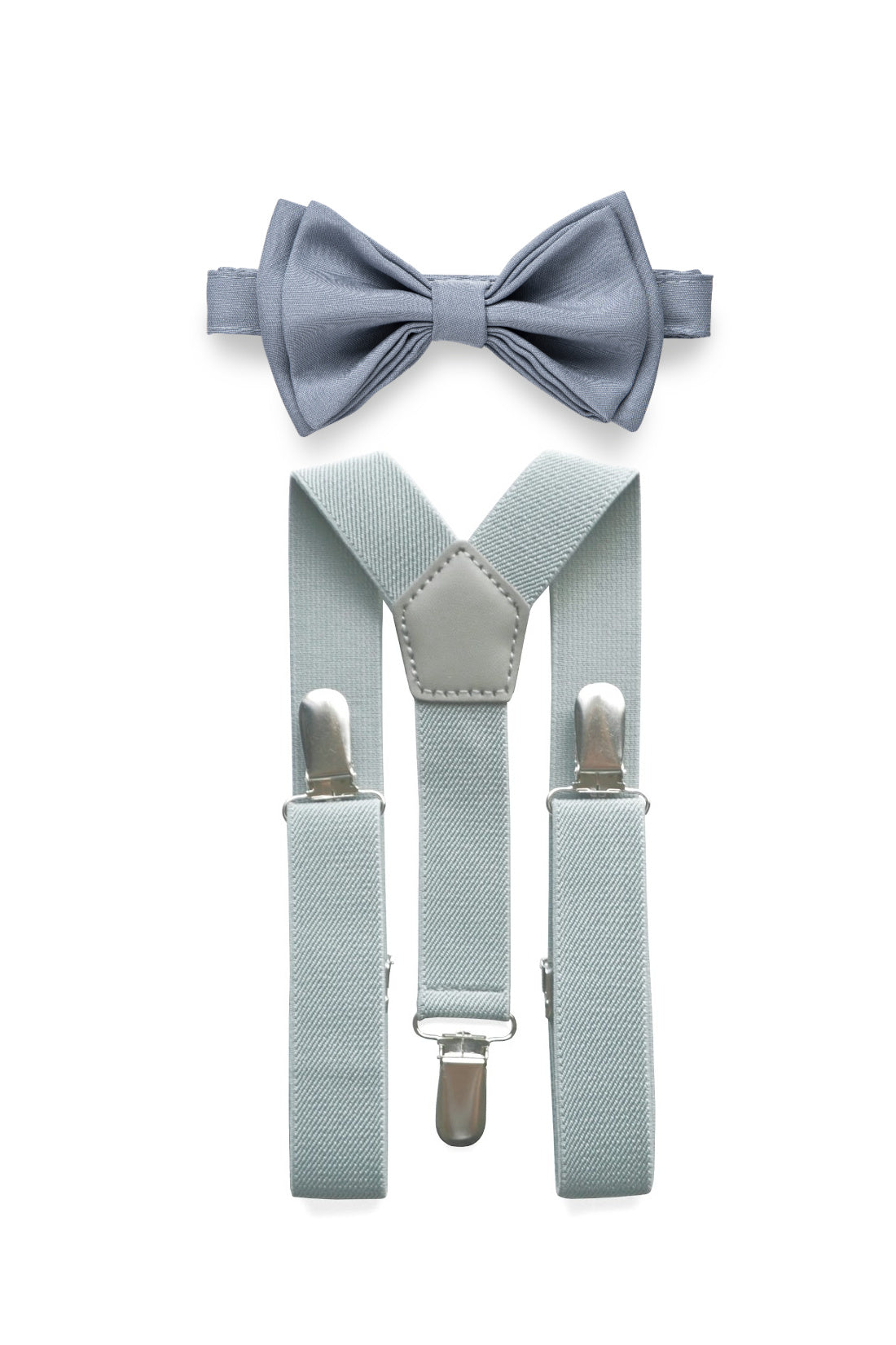 Light Grey Suspenders &amp; Dusty Blue Bow Tie