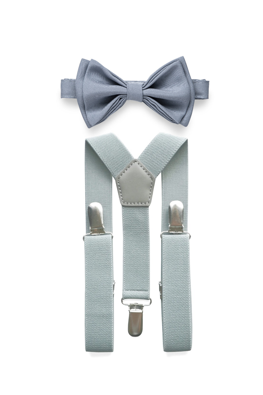 Light Grey Suspenders & Dusty Blue Bow Tie