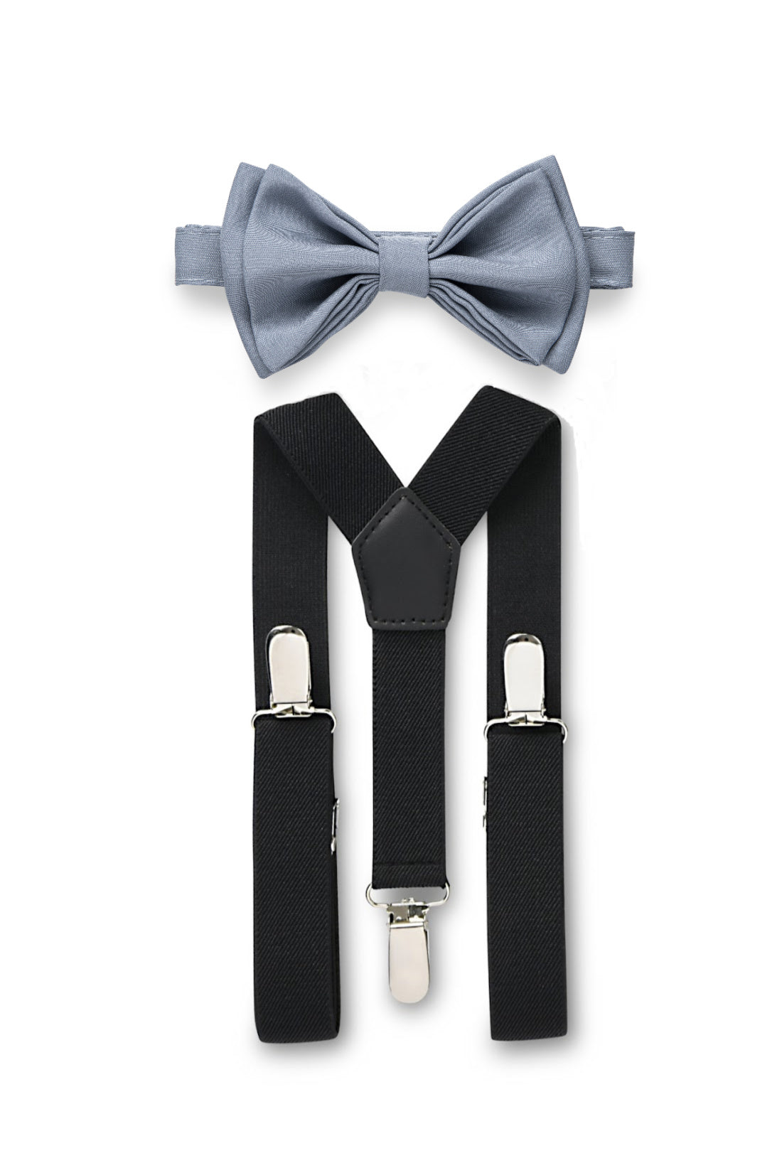 Black Suspenders &amp; Dusty Blue Bow Tie