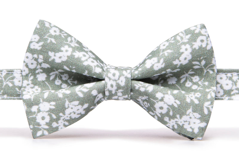 Tan Leather Suspenders & Dusty Sage Floral Bow Tie