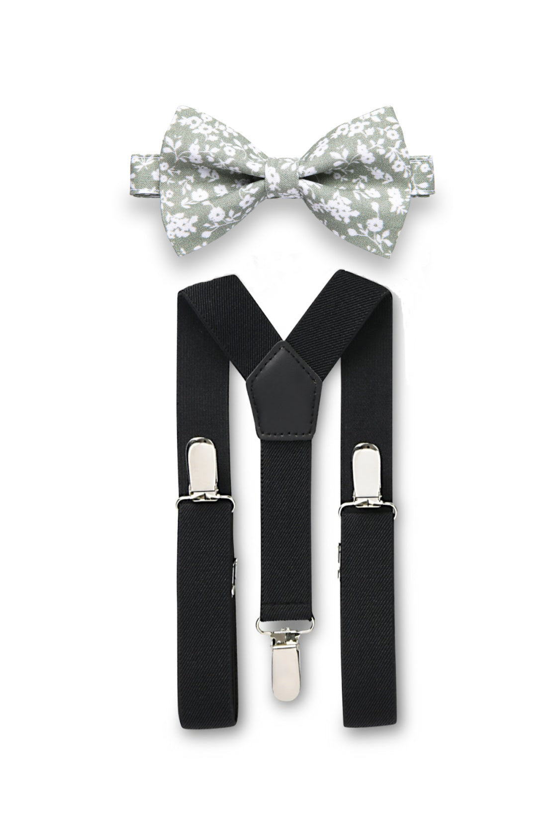 Black Suspenders &amp; Dusty Sage Floral Bow Tie