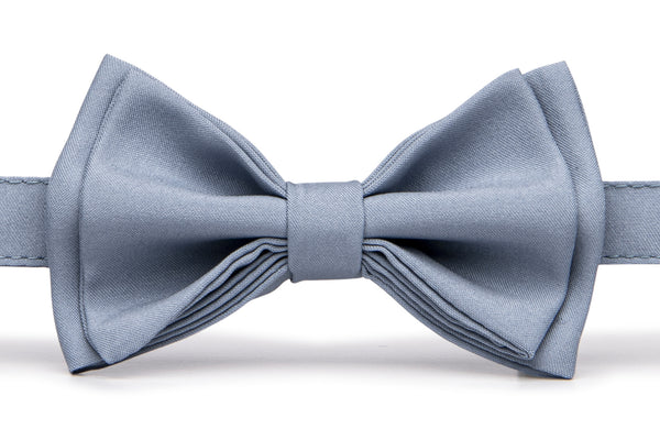 Blue Chuka Feather Bow Tie - Dusty Blue & Brown Stripes