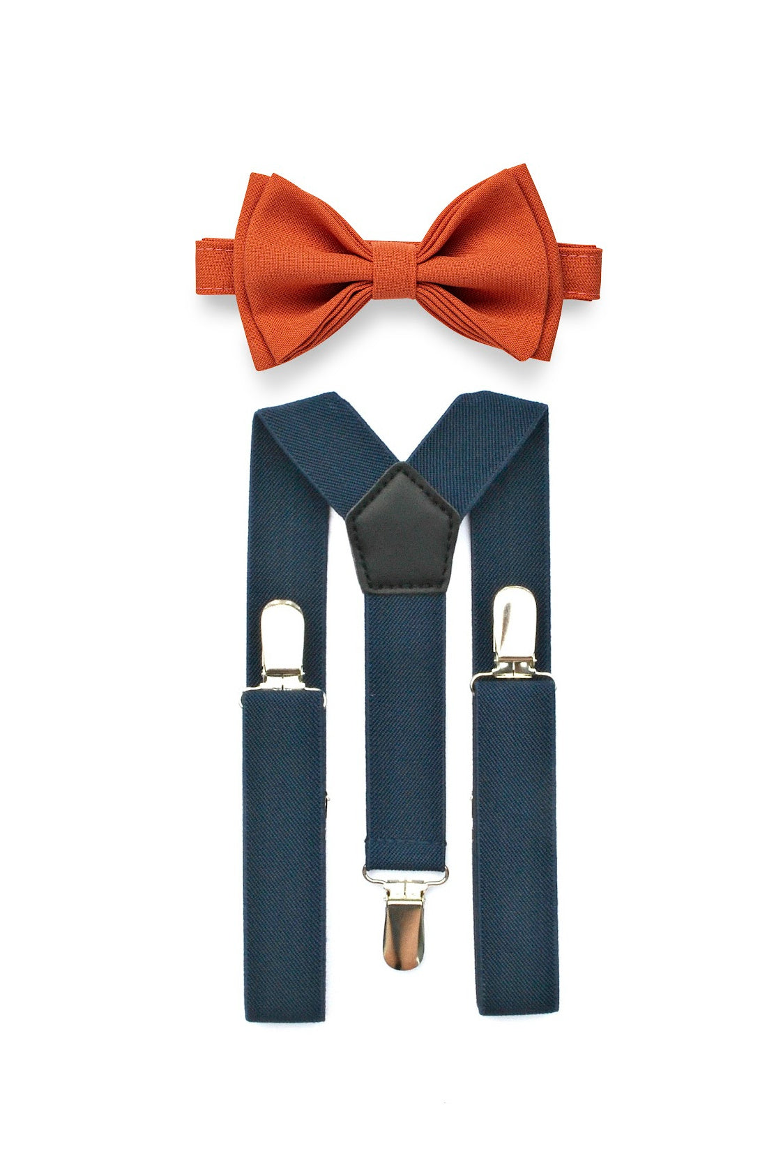 Navy suspenders &amp; burnt orange bow tie