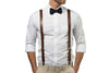 Brown Leather Suspenders & Navy Bow Tie