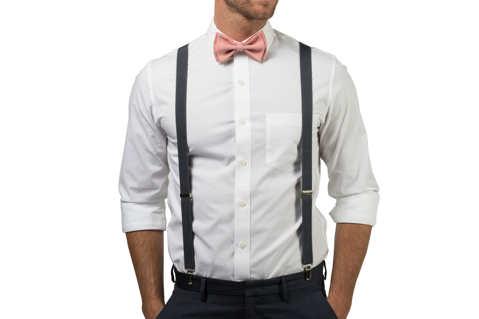 Charcoal Suspenders & Dusty Rose Bow Tie