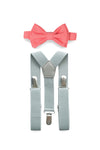 Light Grey Suspenders & Coral Bow Tie for Kids