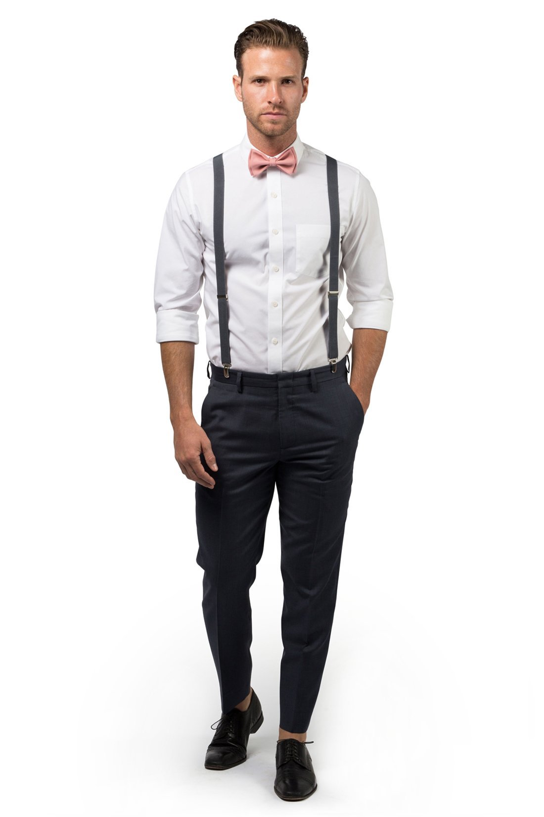 Charcoal Suspenders &amp; Dusty Rose Bow Tie
