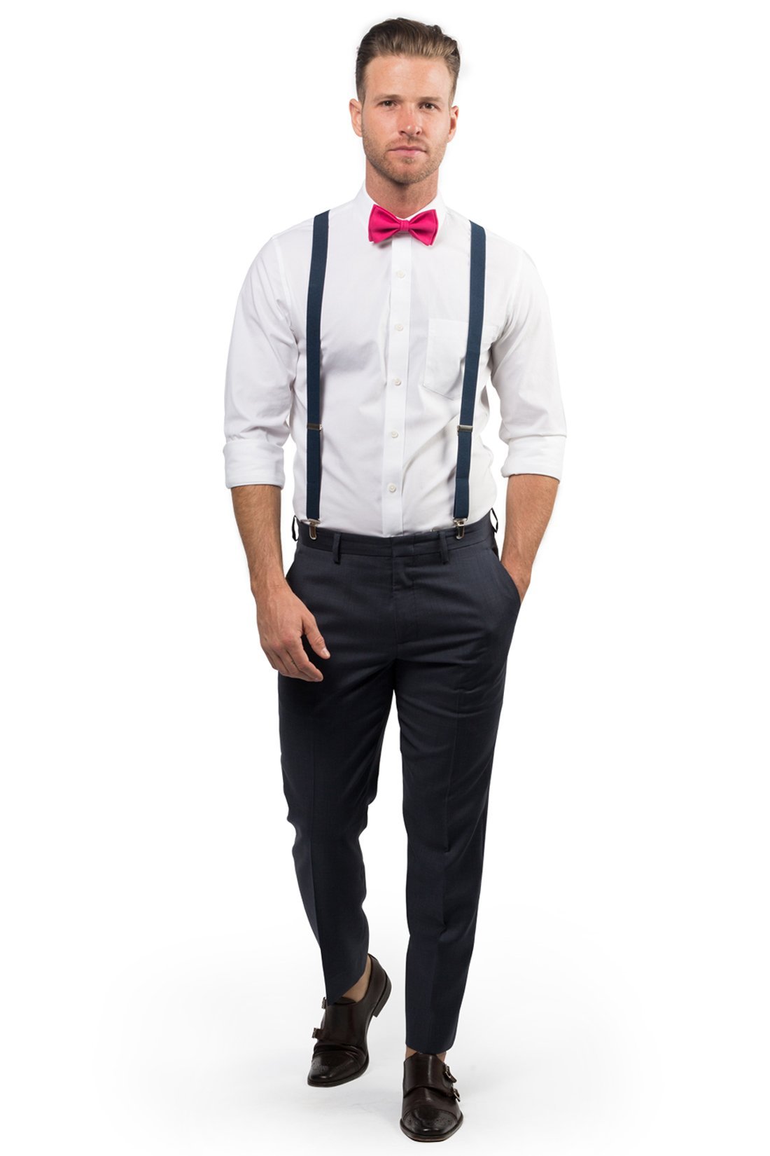 Navy Suspenders &amp; Hot Pink Bow Tie