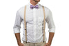 Beige Suspenders & Gingham Purple Bow Tie