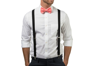 Black Suspenders & Coral Bow Tie