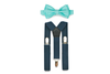Navy Suspenders & Aqua Bow Tie for Kids