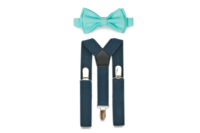 Navy Suspenders & Aqua Bow Tie for Kids