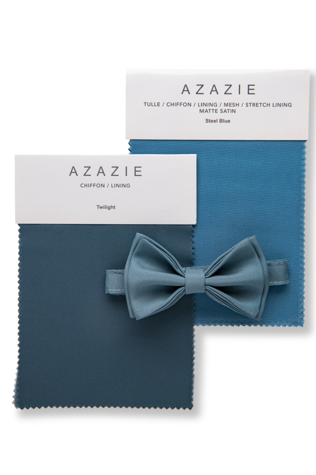 Steel Blue Bow Tie &amp; Azazie Swatches