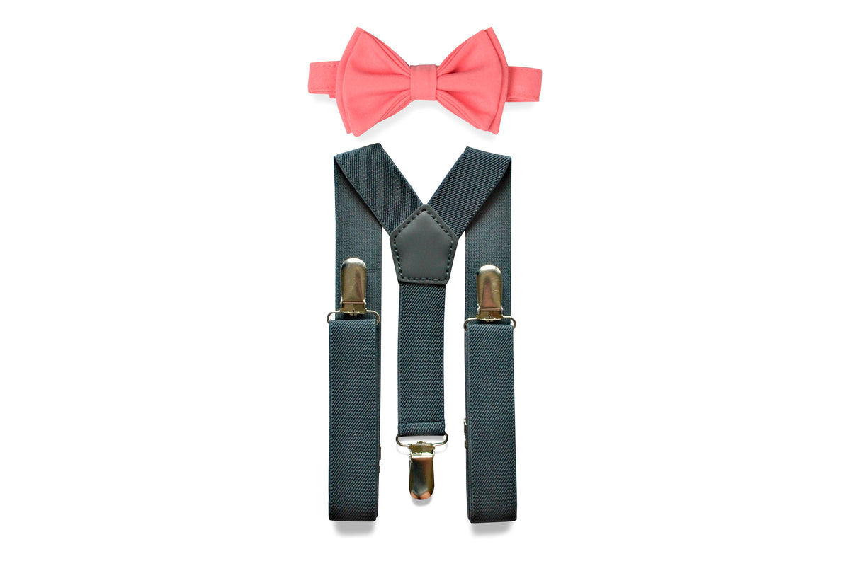 Charcoal Gray Suspenders &amp; Coral Bow Tie