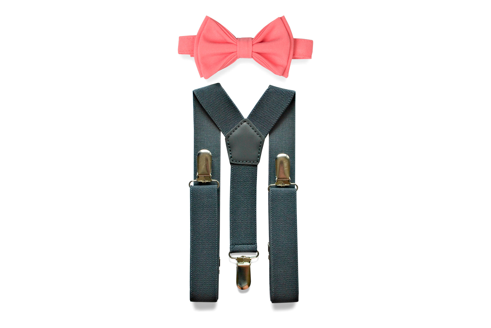 Charcoal Gray Suspenders & Coral Bow Tie