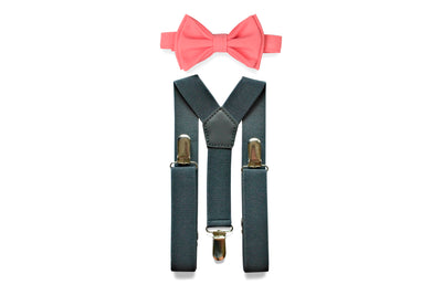 Charcoal Gray Suspenders & Coral Bow Tie