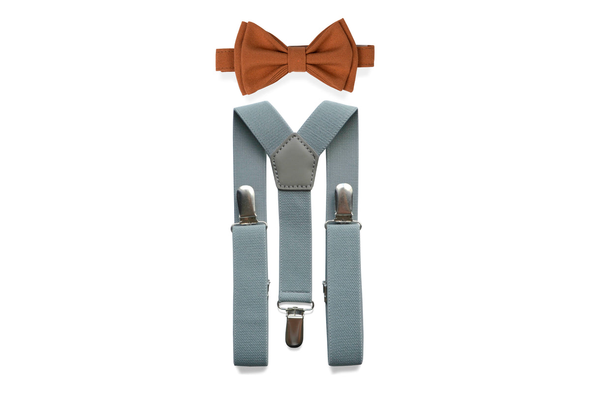 Light Gray Suspenders &amp; Copper Bow Tie
