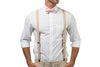 Beige Suspenders & Pink Bow Tie