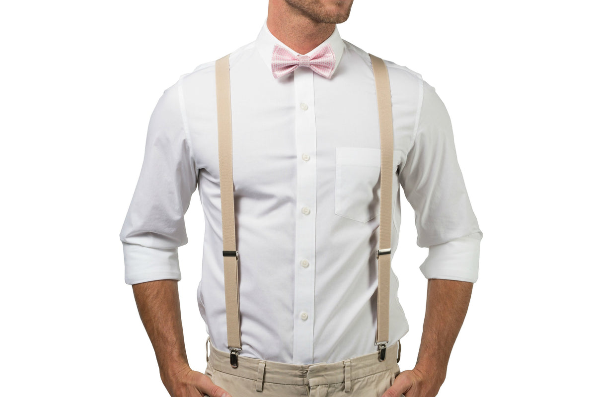 Beige Suspenders &amp; Pink Bow Tie