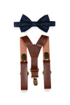 Brown Leather Suspenders & Navy Polka Dot Bow Tie for Kids