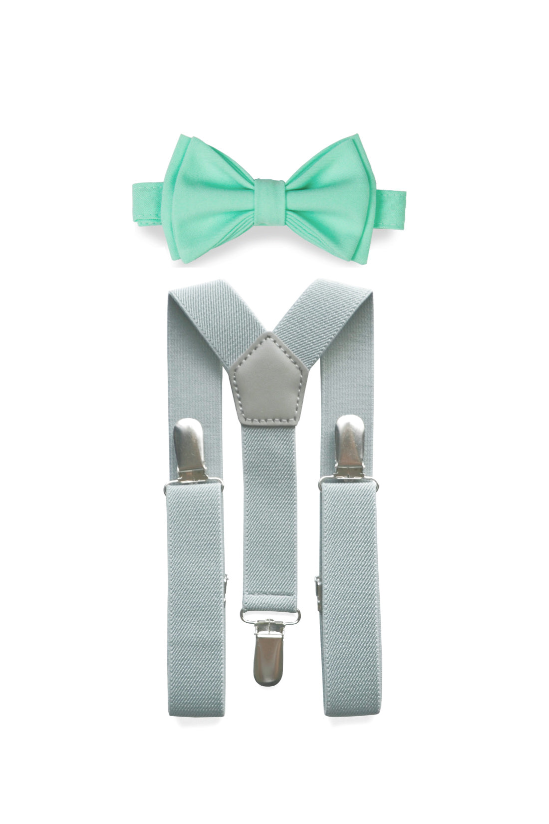 Light Grey Suspenders & Mint Bow Tie for Kids