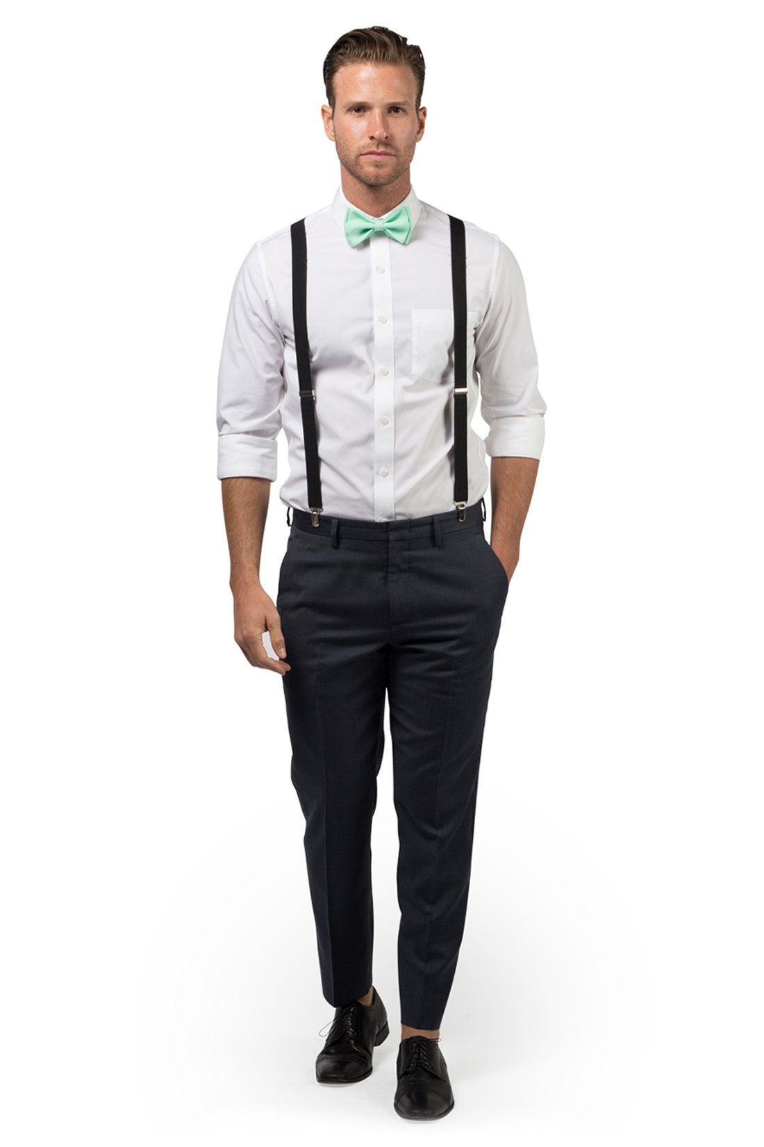 Black Suspenders &amp; Mint Bow Tie