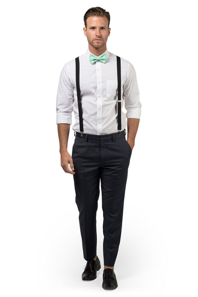 Black Suspenders & Mint Bow Tie