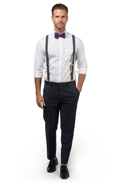 Charcoal Suspenders & Teal Bow Tie